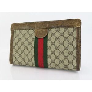 Gucci Beige Monogram Wallet with Red and Green Stripe